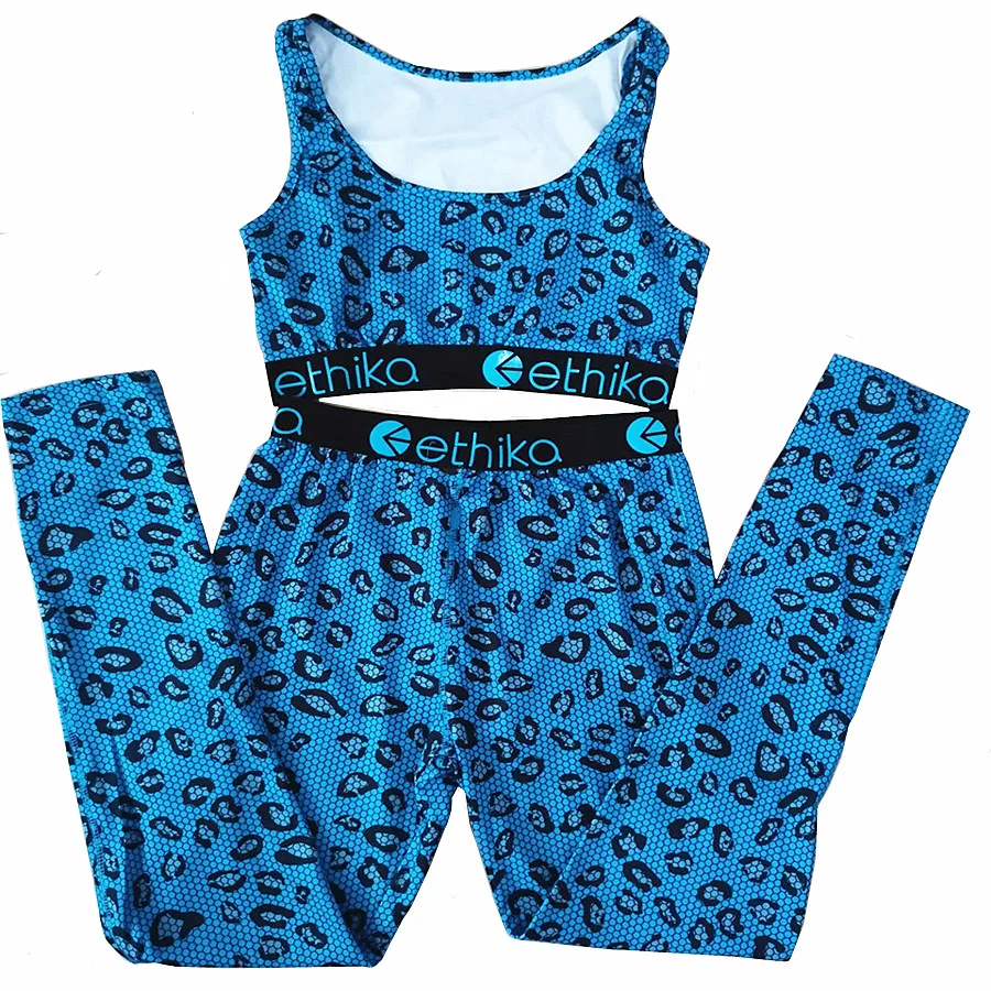 

Летний сексуальный комплект из 2 предметов Ethika, женский спортивный бюстгальтер без рукавов, короткий топ и леггинсы, одежда для активного от...