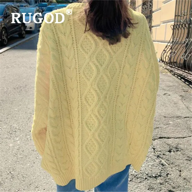RUGOD Новый корейский стиль Kpop одежда Теплый однотонный вязаный пуловер размера