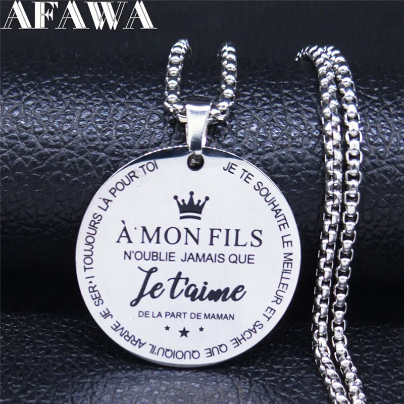 

A MON FILS LE TAIME NOUBLIE JAMAIS QUE DELAPARTY DE MAMAN Stainless Steel Necklace Son Necklace Jewelry bijoux homme N3299S01