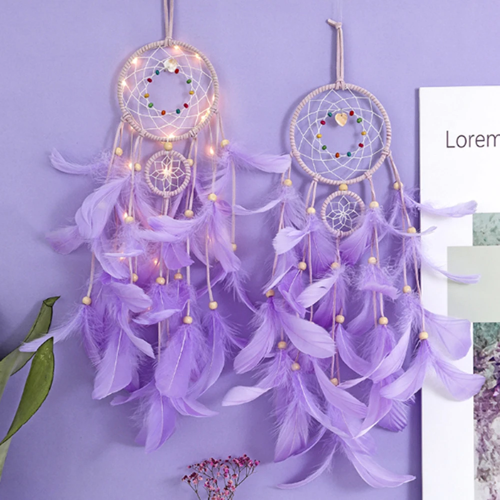 

Dream Catcher Circular Purple Feathers Wall Hanging Windchimes Nordic Decoration Car Home Craft Dreamcatcher Handmade Craft Gift