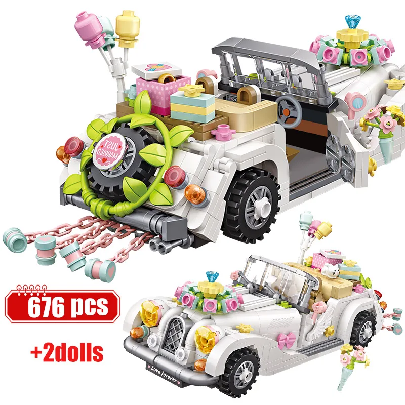 

676pcs City Mini Romantic Wedding Car Building Blocks Balloon Flowers Vehicle friends Figures Bricks Toys For Girls Gift