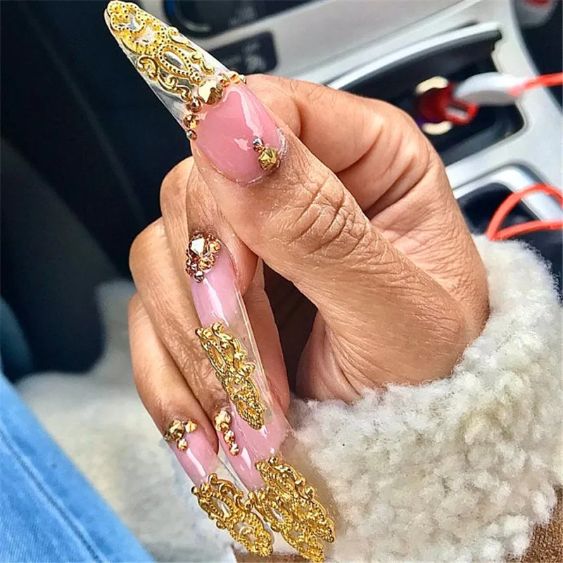 

50pc Summer Nail Decorations Full Cover Metal Embellishment Nail Stickers Golden 9*12mm/10*19mm 3D Nail Finger Jewelry KO-39DHD3