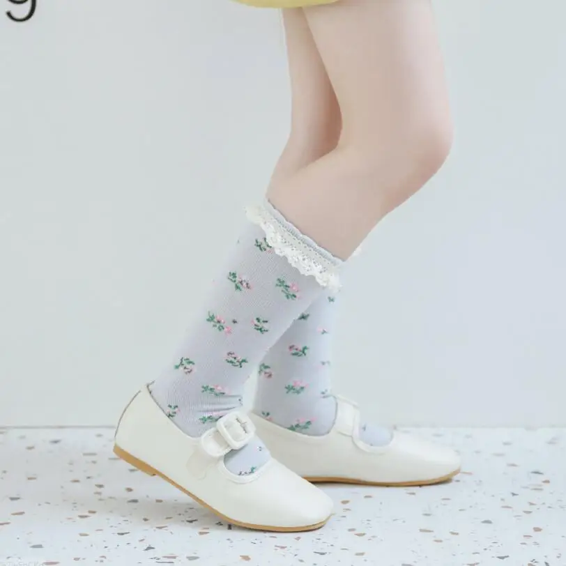 Мягкие дышащие носки для новорожденных девочек Хлопковые гольфы с цветочным