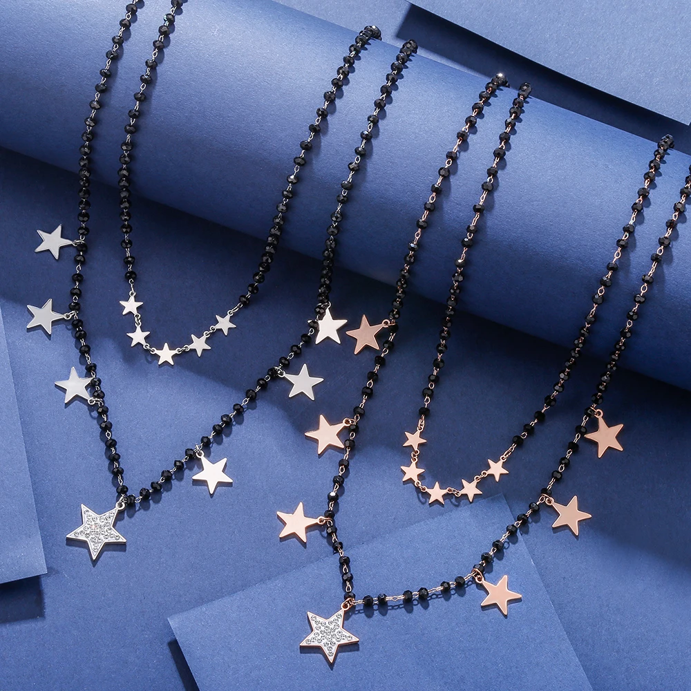 Блестящее хрустальное ожерелье с кисточкой и звездой Серебряное ювелирное