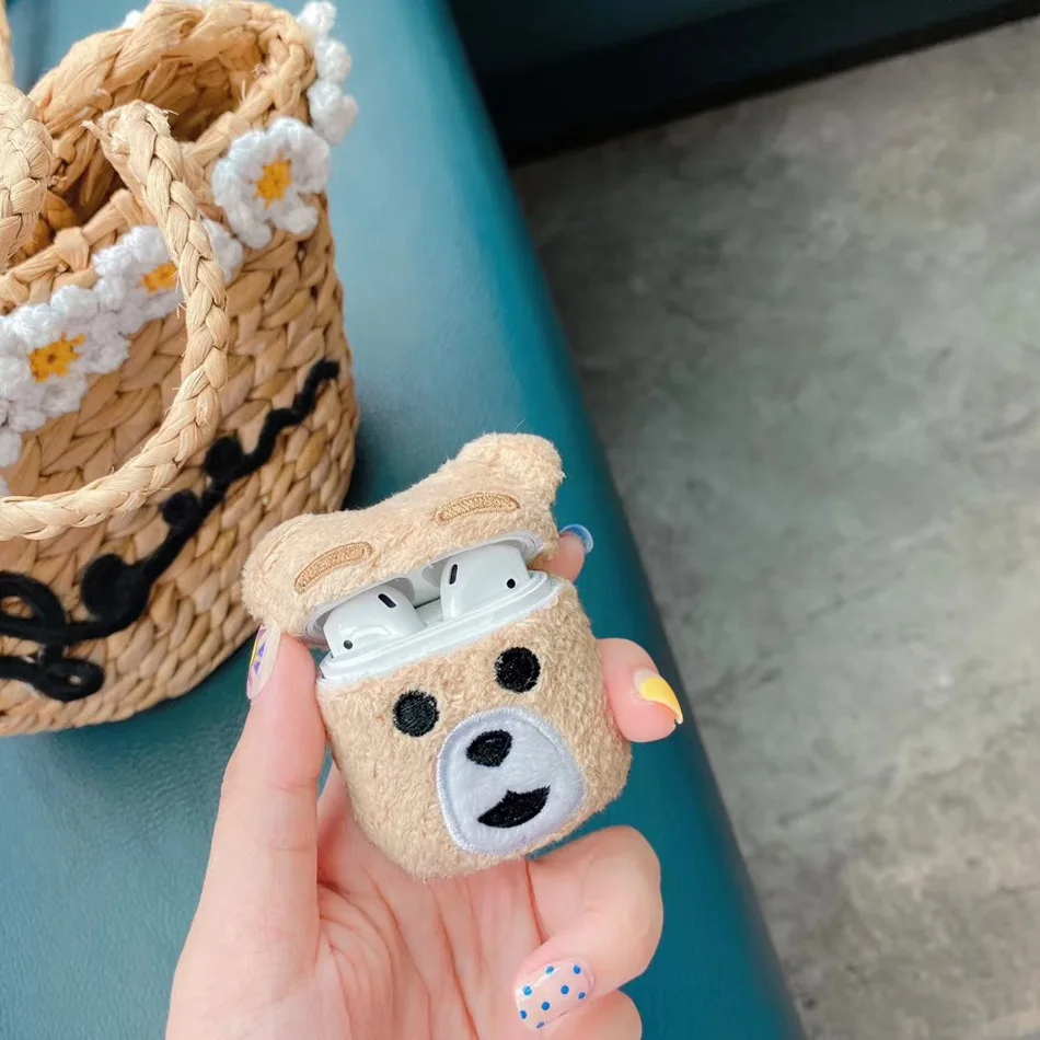 3D Cute Earphone Case for Airpods Case Cartoon Knitted plush Cover for Apple Airpods 2 Case Bear Teddy Dog Rabbit Earpods Case
