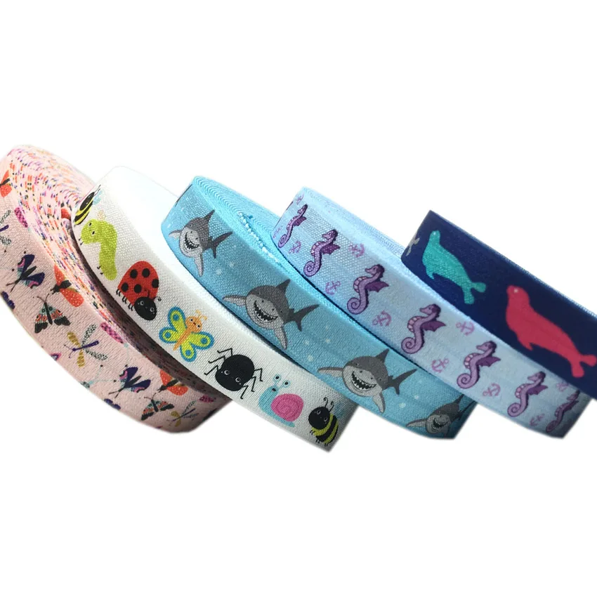 

10Y Butterfly Sea Hippocampus Print Fold Over Elastic FOE Elastic Headband Hair Ribbon Gift Packing Sewing Home Deor Accessories