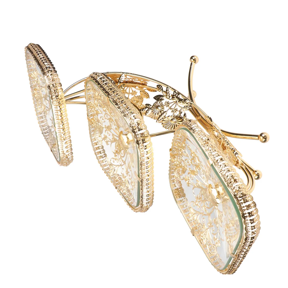 

1Pc Metal Glass Fruit Plates Hotel Home Desktop Food Serving Tray Dessert Plates