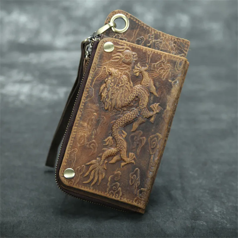 Мужские кошельки длинные Ретро стиль с рисунком дракона держатель для карт
