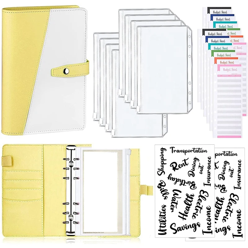

A6 Budget Binder Cash Envelopes for Holding Cards Cash and Coupons Leather Notebook with Zipper Envelopes