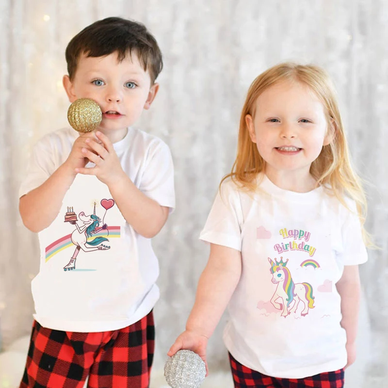 

Young Children's Baby Animation Clothing 2021Summer New Printed Cartoon Clothes T-Shirts Little Boys And Girls Unicorn Ostume