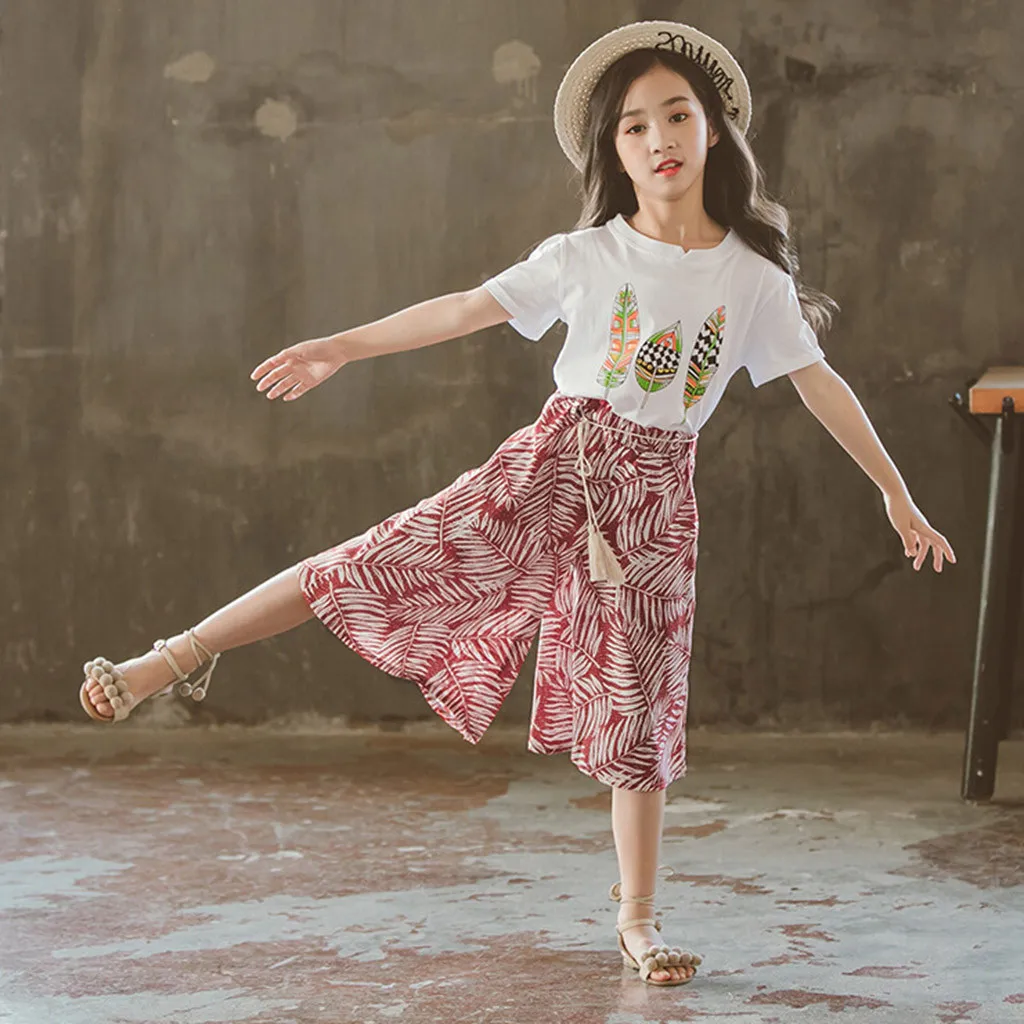 Комплект одежды из 2 предметов для маленьких девочек футболка с принтом топ +