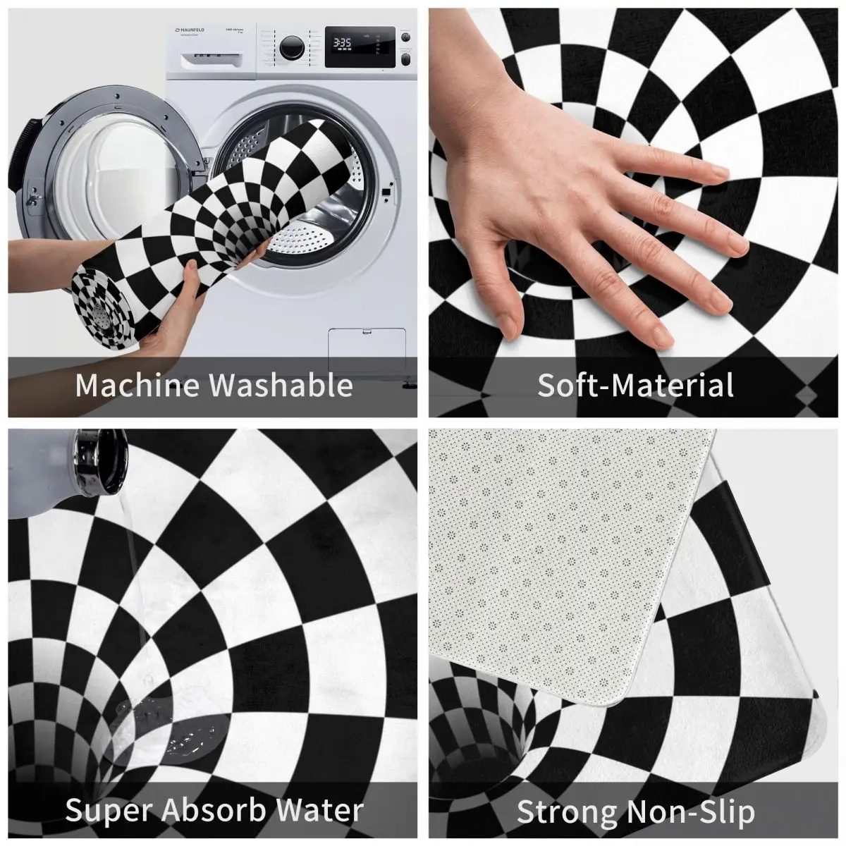 Придверный коврик в шахматную клетку с черными отверстиями оптической иллюзией