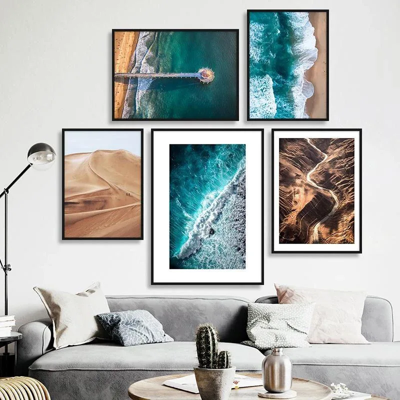 Океан волны пустыня настенный постер морской пляж пейзаж печать на холсте