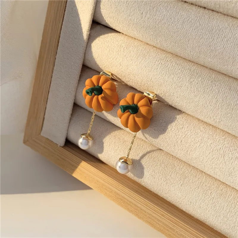 

YANGLIUJIA Contracted Small Pure And Fresh And Lovely Temperament A Two Wear Earrings Small Pumpkin Pearl Earring Women Jewelry