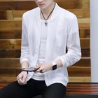 Куртка мужская прозрачная в полоску, крутая Солнцезащитная одежда, тонкая кожаная повседневная верхняя одежда, размера плюс M-5XL