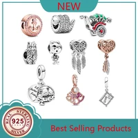 100 925 sterling silver rose gold shadow catching trolley beaded fan pendant fit pandora women bracelet necklace diy jewelry