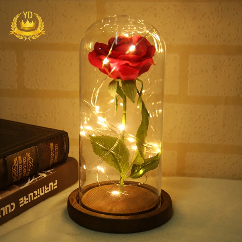 

Подарки ко дню Святого Валентина, романтическая красная роза, стеклянная крышка светильник лый домашний декор
