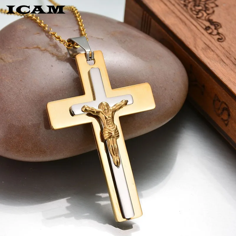 ICAM INRI Распятие Иисуса из нержавеющей стали кулон и ожерелье для мужчин