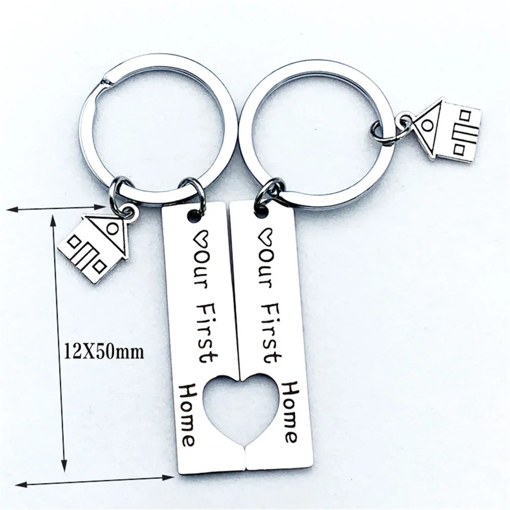 

2pcs Keychain Engraved Our First Home House Keyring Couples Housewarming Gifts Lovely Gift For New Home Owners