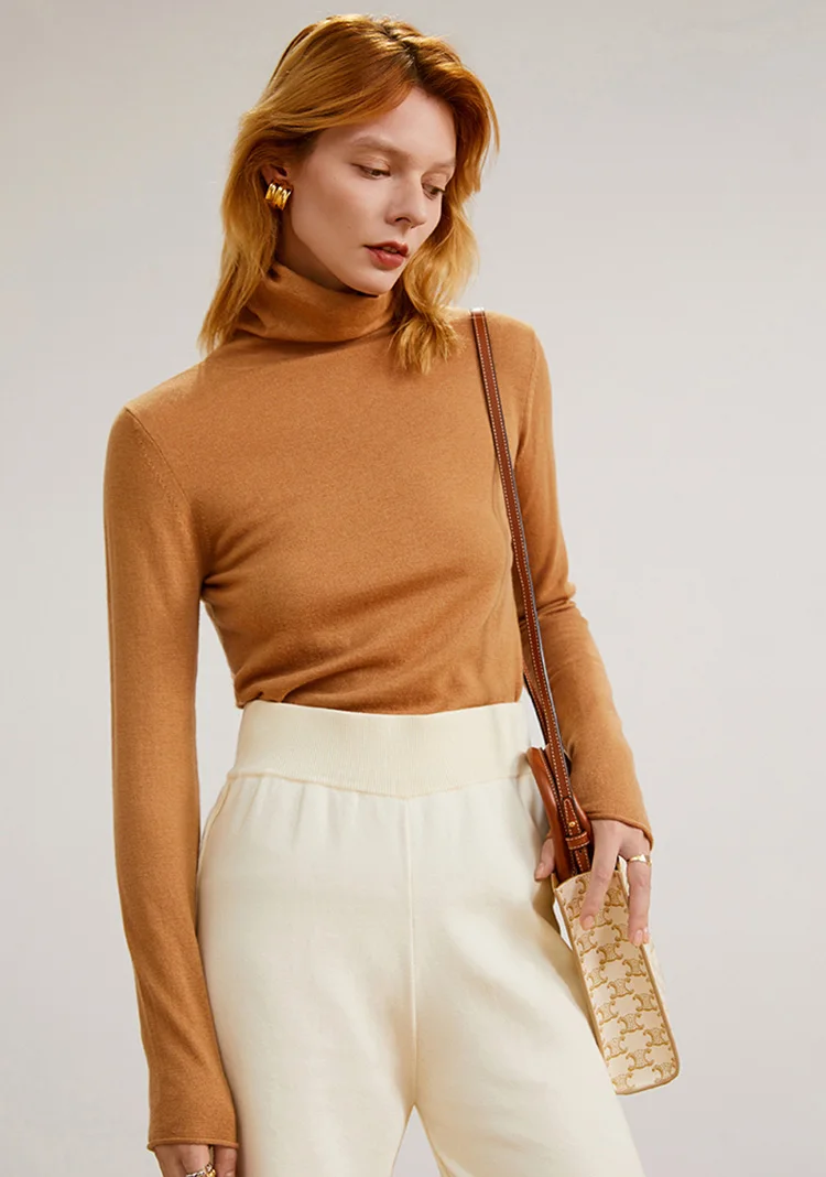 SuyaDream Women Winter Sweaters 100%Wool Turtleneck Plain Pullovers 2021 Fall Winter Comfortable Basic Sweaters for Woman