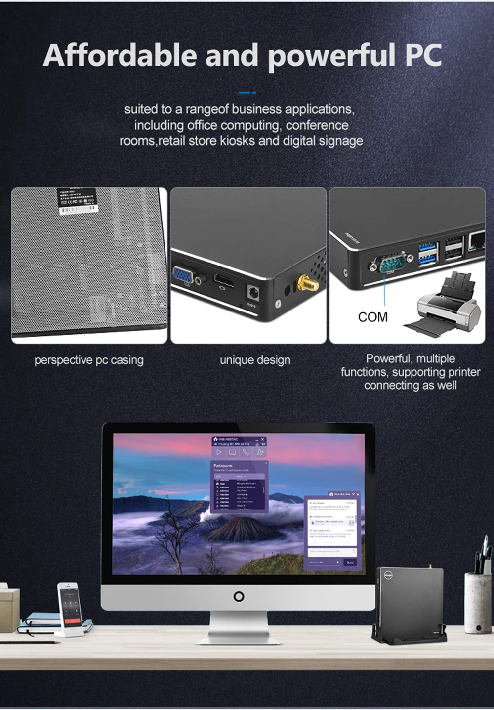 K400F8 AMD LX-420 четырехъядерный 2,0 ГГц мини-ПК с вентилятором Windows 10 DDR3 8G SSD 256G настольные компьютеры 1000Mbps LAN 8* USB HDMI офисный компьютер