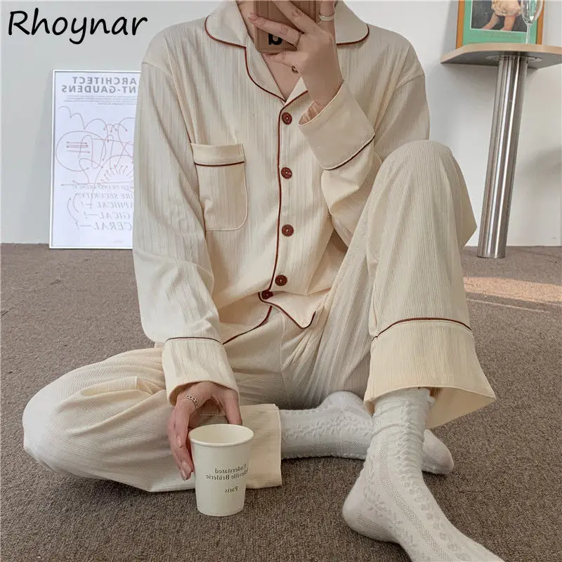 

Pajama Sets Women Turn-down Collar Long Sleeve Solid Leisure Baggy Homewear Korean Style Trendy Students Female New Comfortable