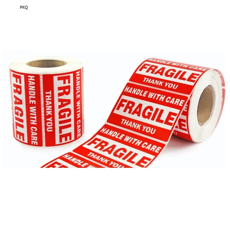 500pcs/roll 76*51mm Red Fragile Stickers handle with care Warning Shipping Labels Stickers Thank You Permanent Adhesive sticker