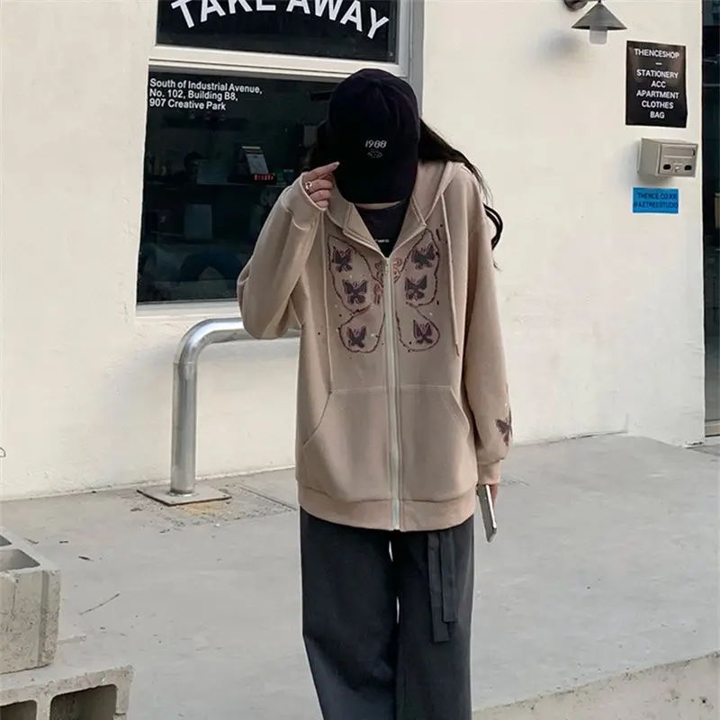 Женская кофта с капюшоном и бабочками свободная в Корейском стиле Харадзюку