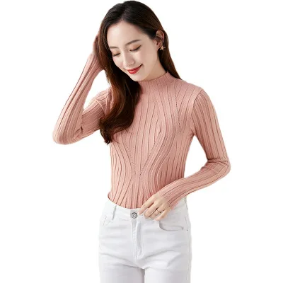 2020 однотонные женские свитера стрейч Осень Зима Водолазка облегающие пуловеры