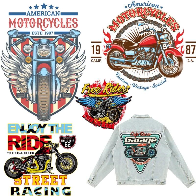 

Motorcycle with Wings Badge Patches Thermal Stickers on Clothes Iron-on Transfers for Clothing Thermoadhesive Patch Diy Applique