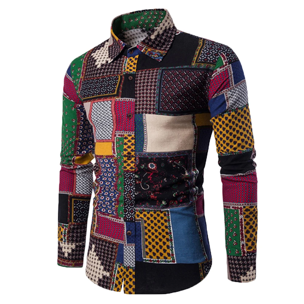 

Men Casual Shirt Slim Men Casual Men digital printed lapels Shirt Long Sleeve Formal Dress Shirt Men Male Clothing