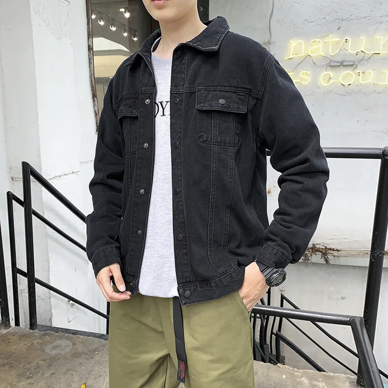 

2021 men's new tooling denim jacket teenager casual black all-match denim jacket