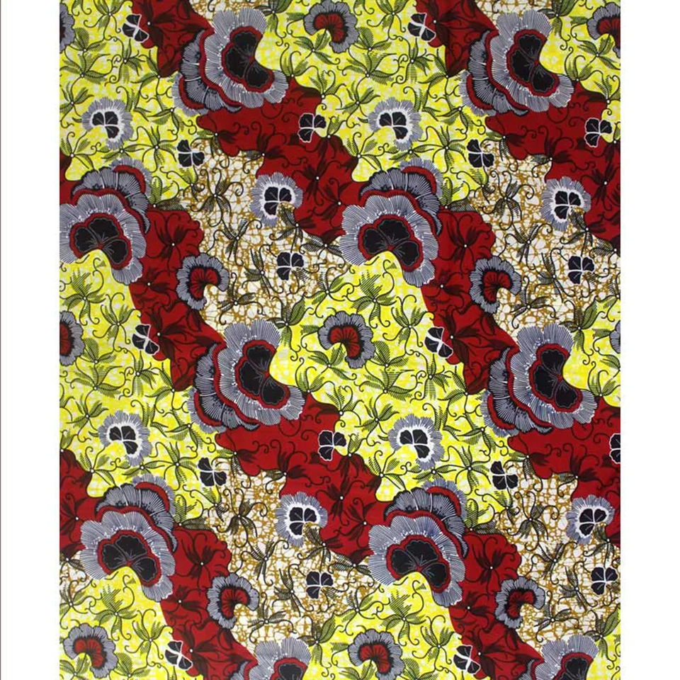 

6 Yards Mitex Wax African Print Ankara Fabric In Red Yellow YBGSW-254
