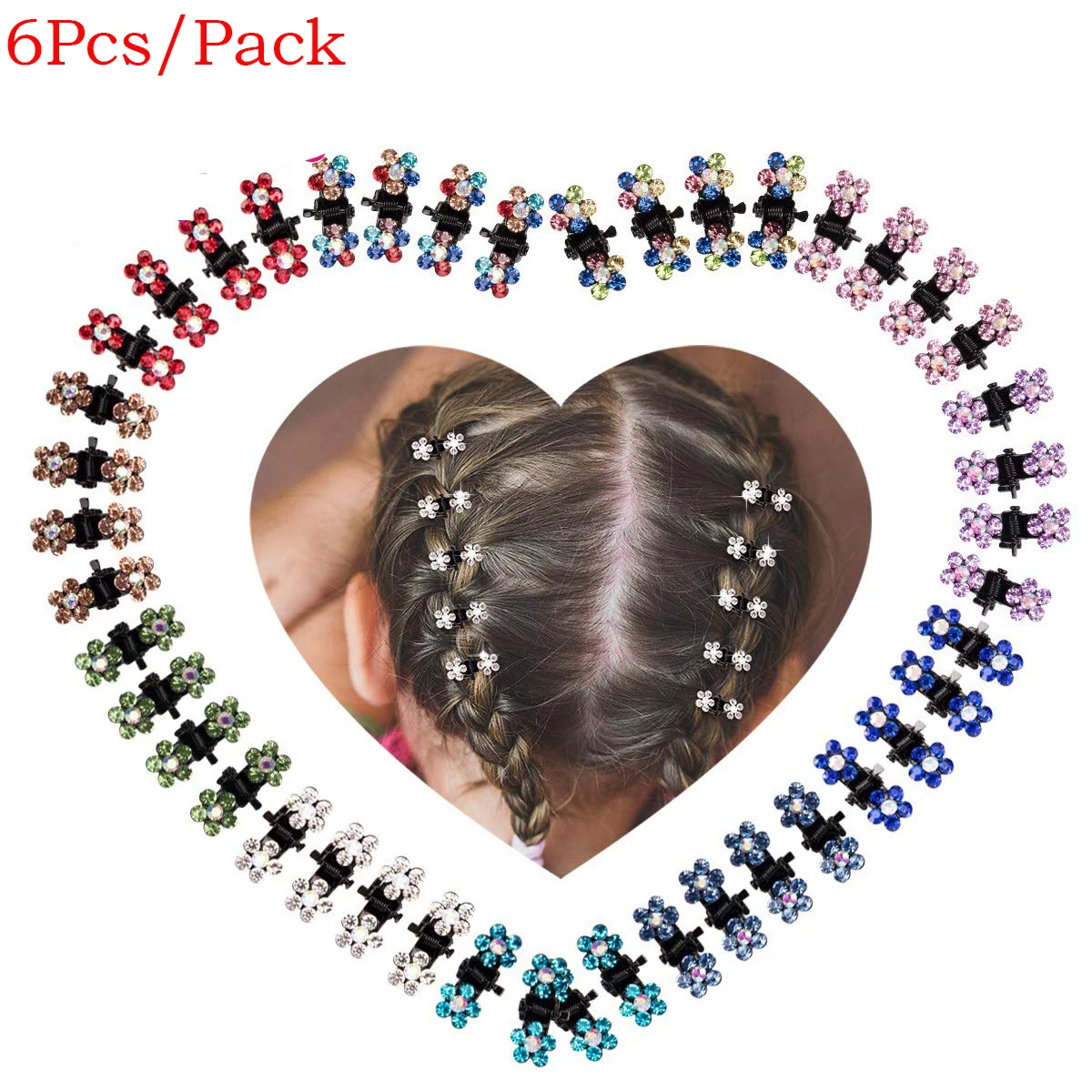 

6Pcs Crystal Rhinestone Flower Hair Claw Hairpins Kids Hair Accessories Fashion Ornaments Hair Clips Hairgrip for Children Girls