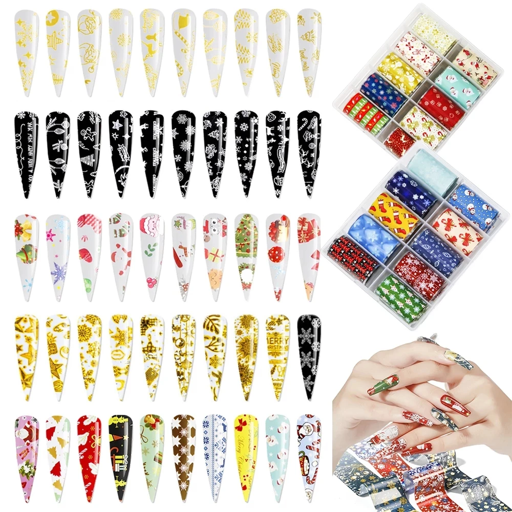 

1Box/Set Christmas Nail Sticker Foils Winter Snowflake Santa Transfer Foil Paper Hot Stamping Nail Decorations