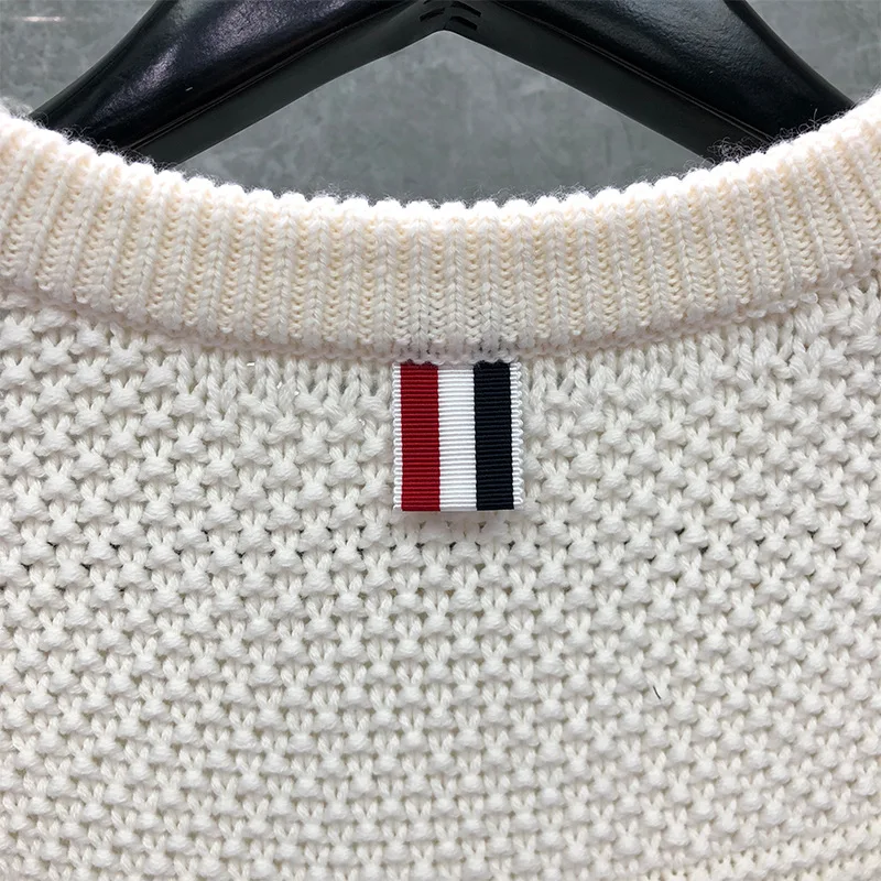 

TB THOM BULUO Brand Sweaters Men Slim Fit O-Neck Pullovers Clothing Jacquard Striped Wool Solid Autumn Winter Casual Coat