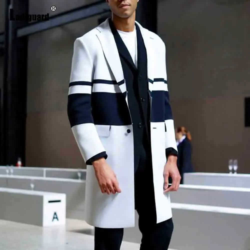 

Ladiguard 2021 Single Button Long Trench Coats Men Lapel Collar retro Jackets Winter Warm Clothes Sexy Fashion Top Outerwear