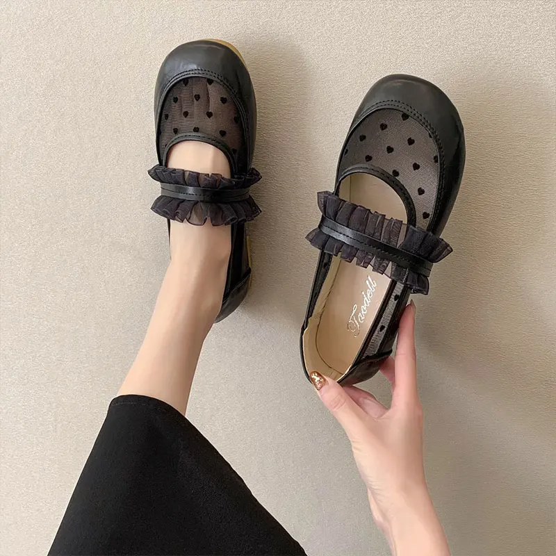 

Casual Woman Shoe Elegant Shallow Mouth Female Footwear Round Toe Comfortable Dress Grandma Retro Rubber Basic Leisure Solid Fla