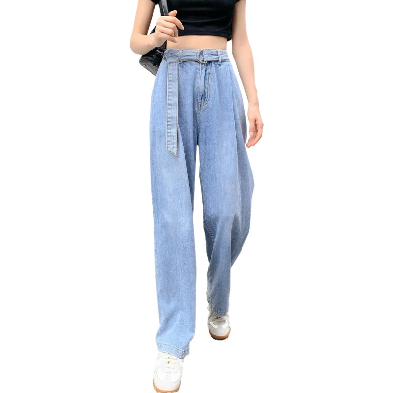 

Belt Included Loose Wide Leg Denim Jeans for Women