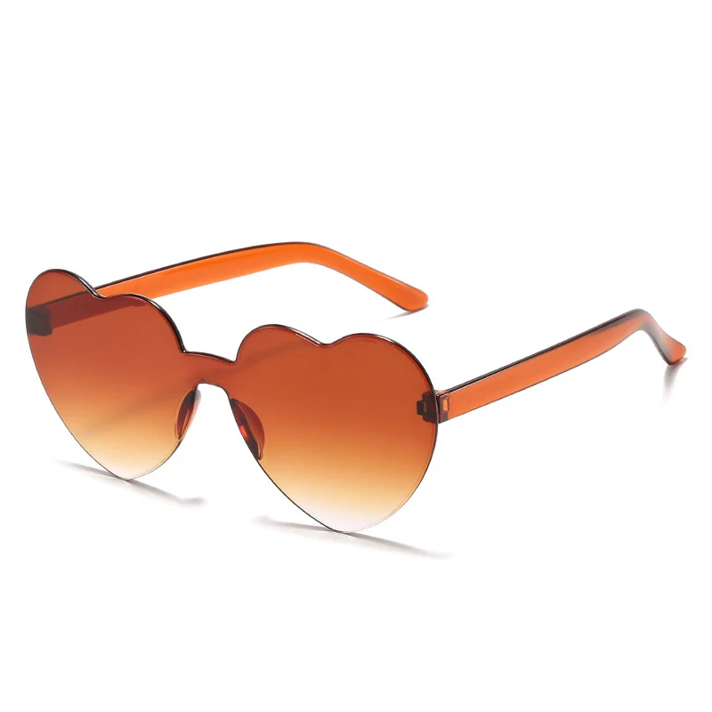 

One Piece Lenses Trendy Red Heart Shaped Rimless Sunglasses Women 2021 Brand Design Frameless Cat Eye Sun Glasses Shades Female