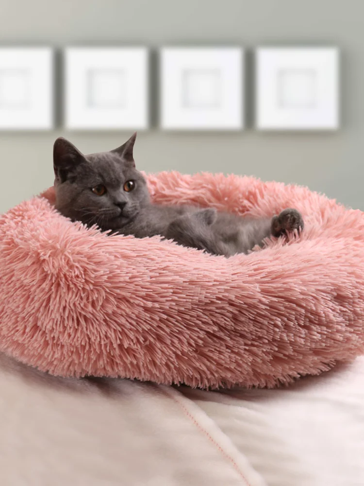 

Super Soft Long Plush Warm Pet Mat Cute Lightweight Kennel Cat Sleeping Basket Bed Round Fluffy Comfortable Touch Pet Products