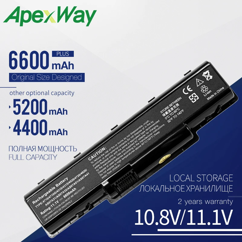 

Аккумулятор Apexway для Acer Aspire, 4720G 4720Z 4720ZG 4730 4730Z 4730ZG 4736 4736G 4736Z 4736ZG AS07A51 BT.00606.002 BT.00607.012