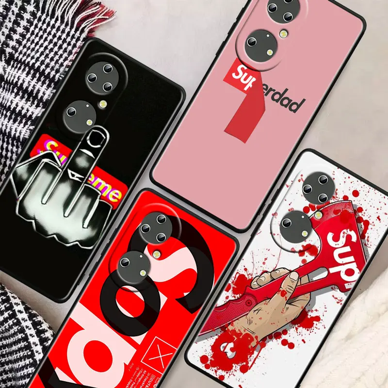 

Super fashion brand cool Soft Silicone Shockproof Black Phone Cover For Huawei P30 Pro P40 Lite P20 P50 5G P10 Plus Case