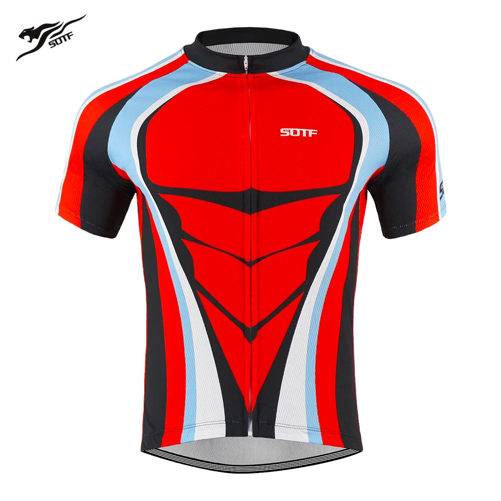 

Red geometric lines quick dry mountain biking short sleeve cycling jersey men road bike maillot mountain shirt jersey motocross