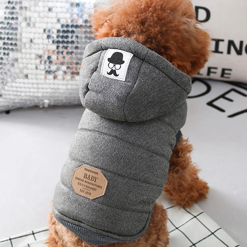 Зимняя одежда для собак толстовка с капюшоном пальто из хлопка усами утепленная