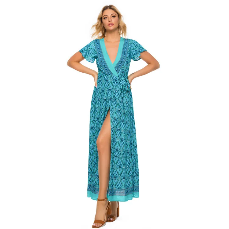 Модное Элегантное женское богемное сексуальное платье с вырезом лодочкой