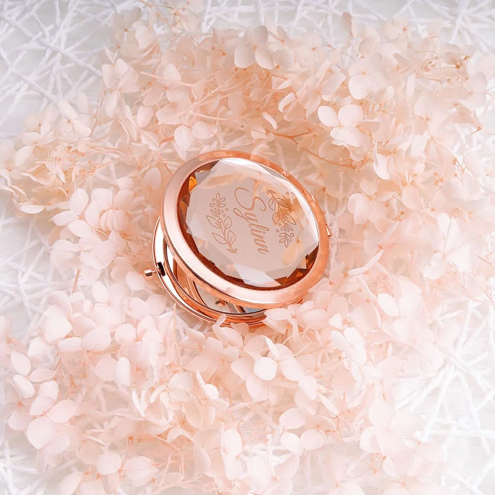 Женское портативное зеркало для макияжа Складное двухстороннее с кристаллами