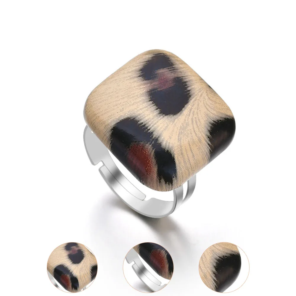 Роскошное Открытое кольцо с натуральным камнем квадратные леопардовые кольца