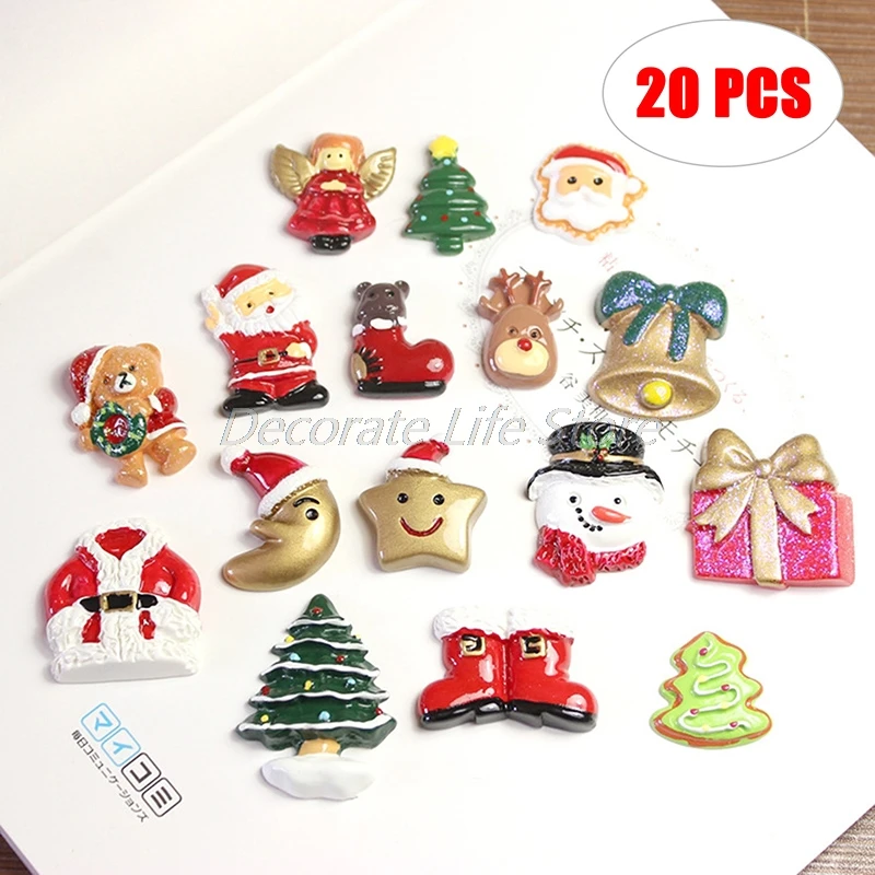 

20PCS Christmas Resin Accessory Santa Snowman Gift Cabochons Phone Decor DIY