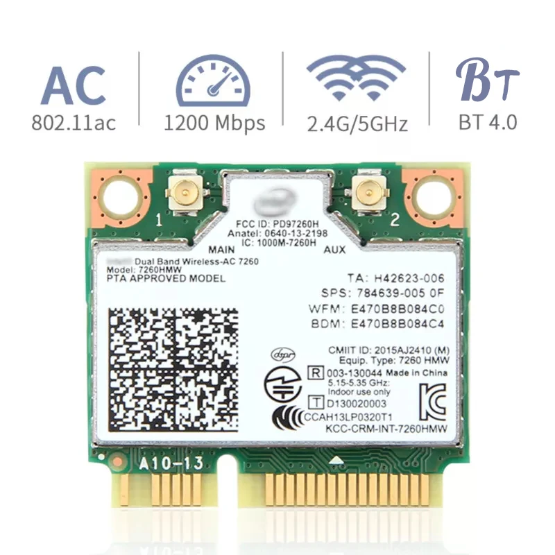EDUP 1200 Мбит/с PCIE Wi Fi адаптер Dual Band Intel 2 4 ГГц/5G 7260 HMW синий зуб 0 Беспроводной мини PCI